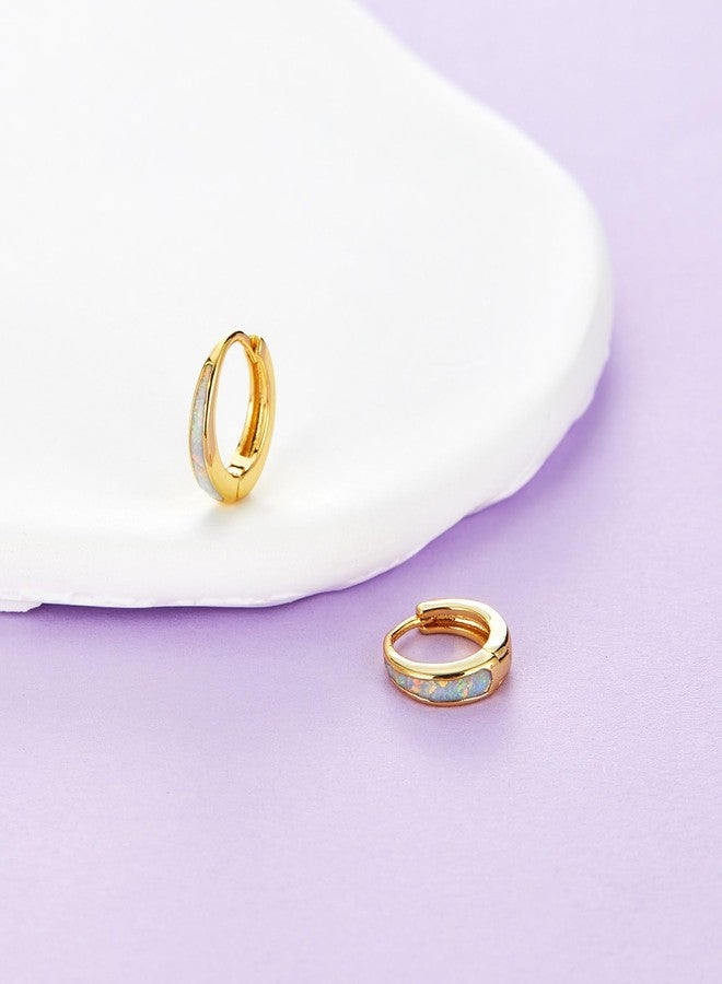 Jacruces Opal Huggie Earrings for Women Trendy 14k Gold Plated Huggie Hoop Earrings Small Silver Earring Opal Jewelry Birthday Gifts for Women Mom Her - Image 4